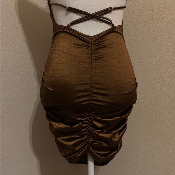 Elegant Brown Satin Dress - Picture 6 of 10